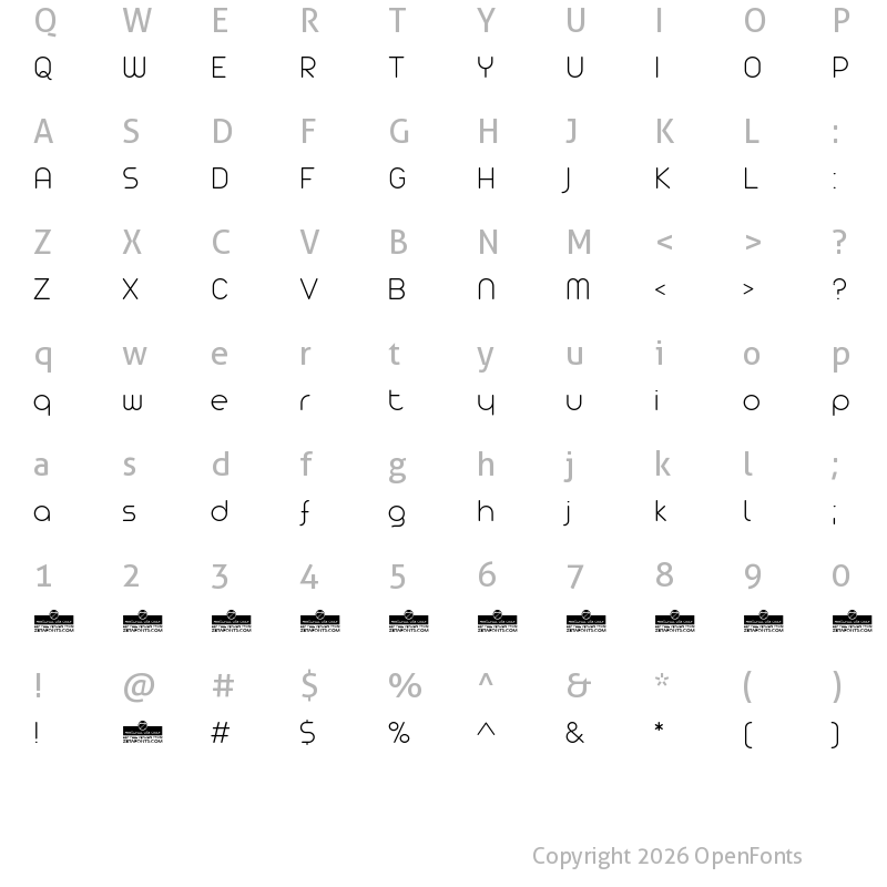 Character Map of Arista Pro Trial ExtraLight