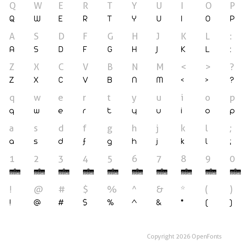 Character Map of Arista Pro Trial Light