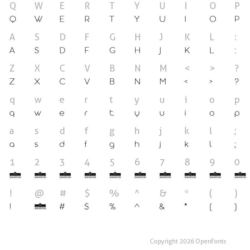 Character Map of Aristotelica Display Trial Extra Light