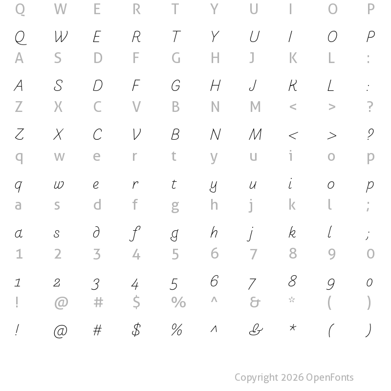 Character Map of Arlette Light Italic