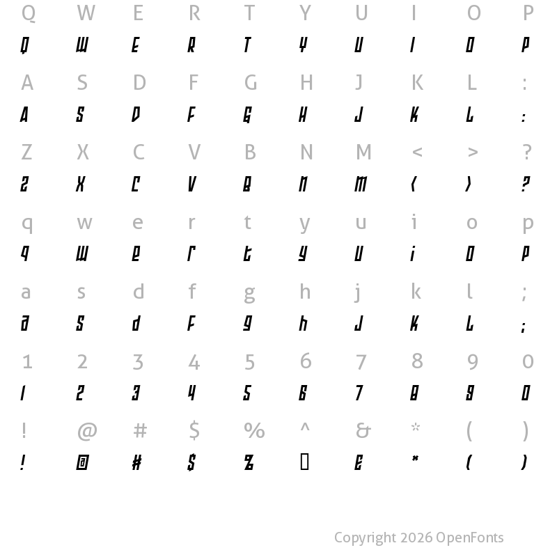 Character Map of Armor Piercing 2.0 BB Italic