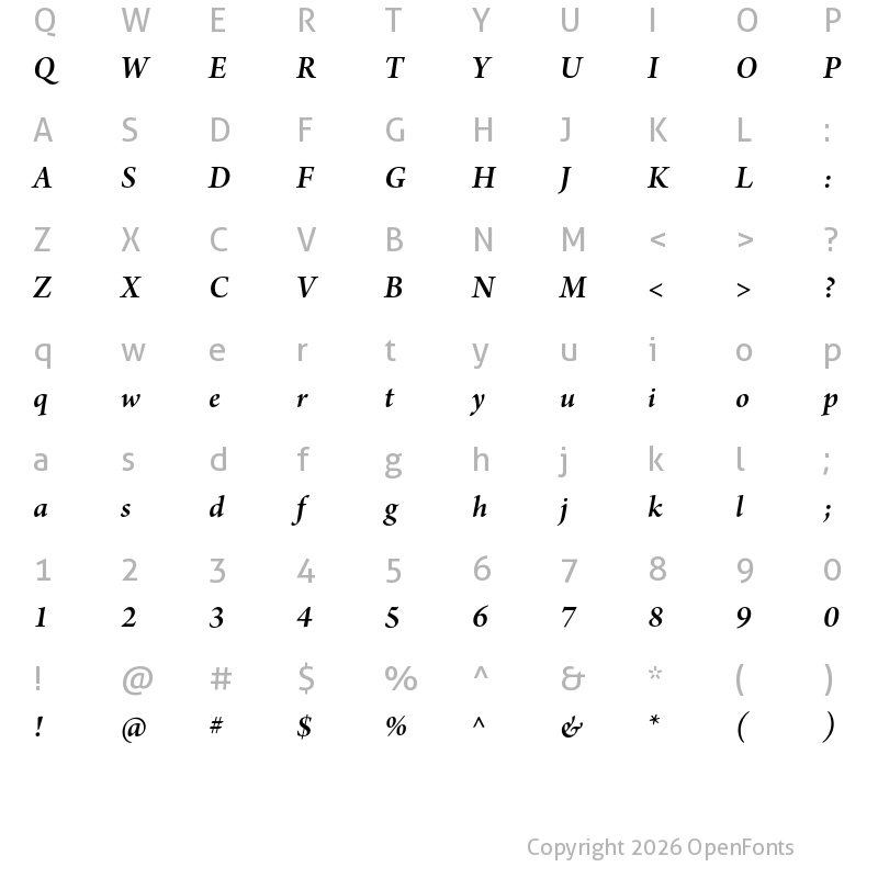 Character Map of Arno Pro Subhead SemiBold Italic