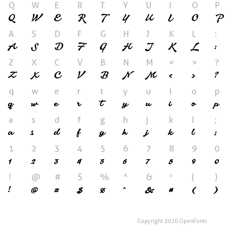 Character Map of Aromia Script Bold