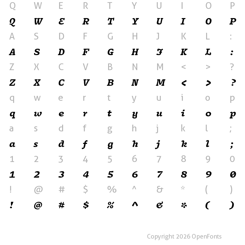 Character Map of Array Proportional Black Italic