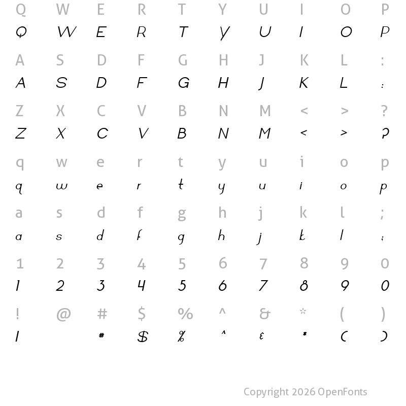 Character Map of Arrivals and Departures Bold Italic