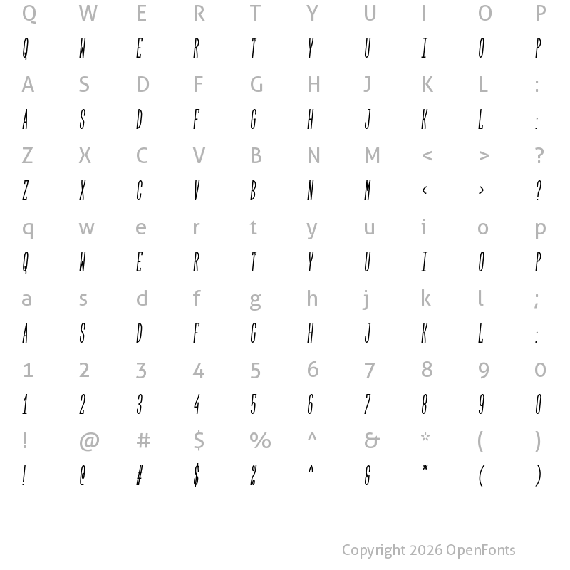Character Map of Arrose Italic
