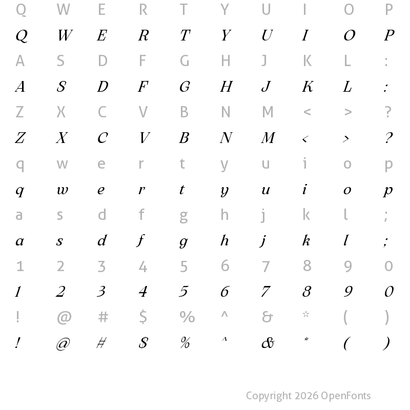 Character Map of Arsenica Variable Italic