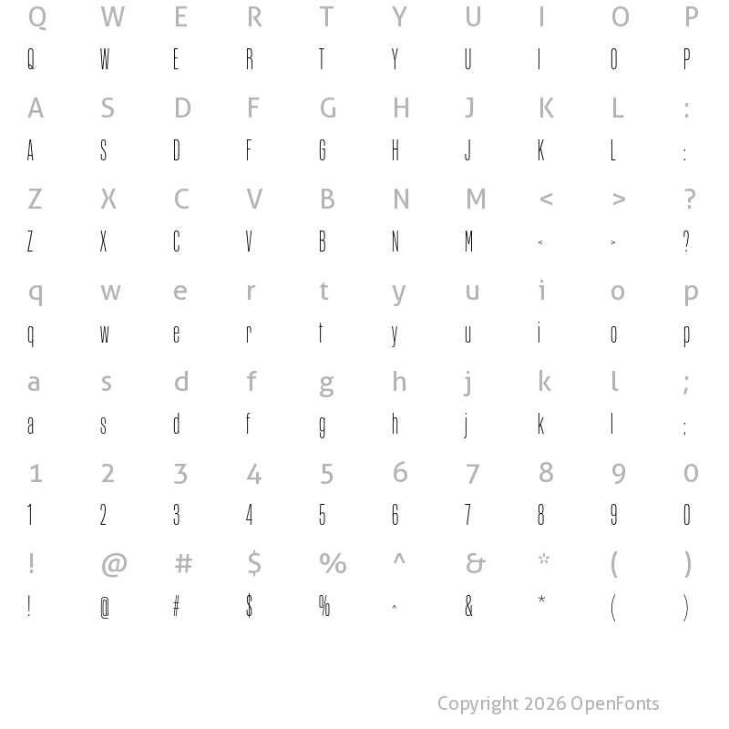 Character Map of Arteria Std Compress Light