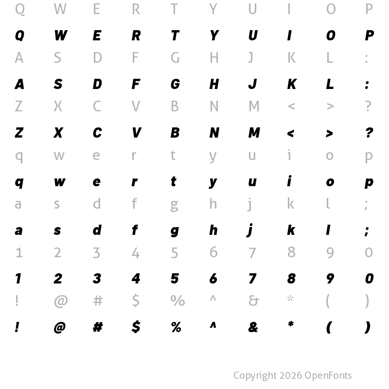 Character Map of Arthouse Owned Black Italic