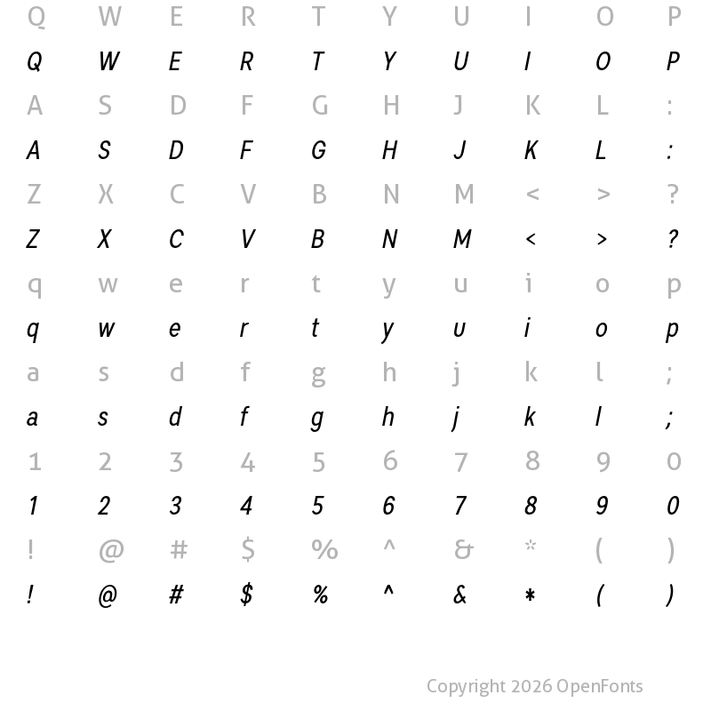 Character Map of Artico Condensed Italic