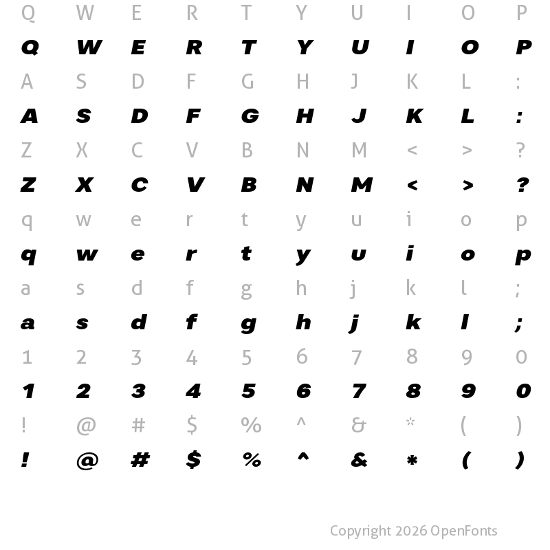 Character Map of Artico Expanded Black Italic