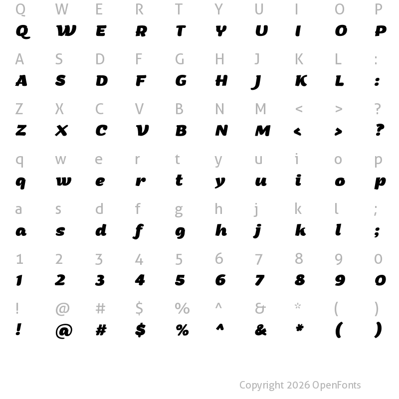 Character Map of Arturo ExtraBold Italic