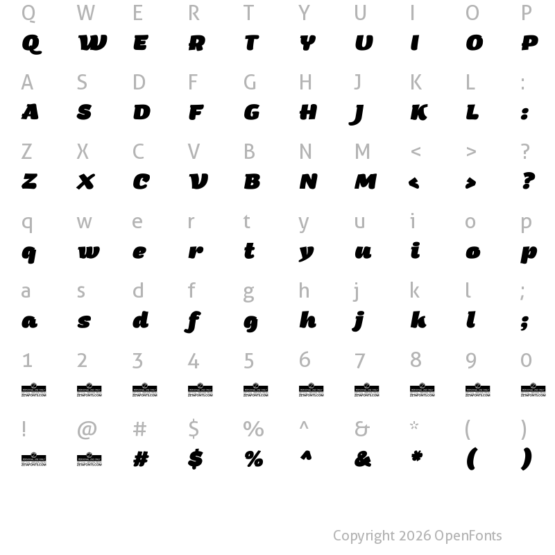 Character Map of Arturo Trial Heavy Italic