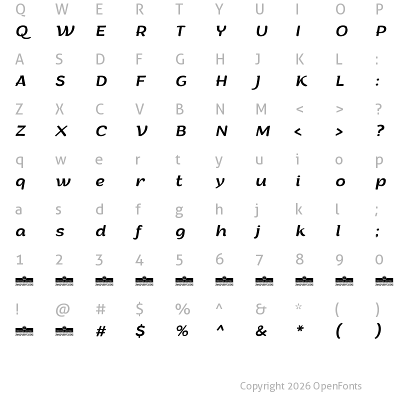 Character Map of Arturo Trial Italic