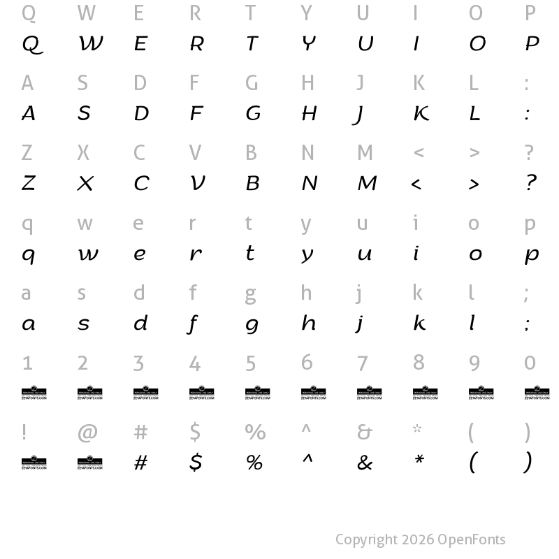 Character Map of Arturo Trial Light Italic