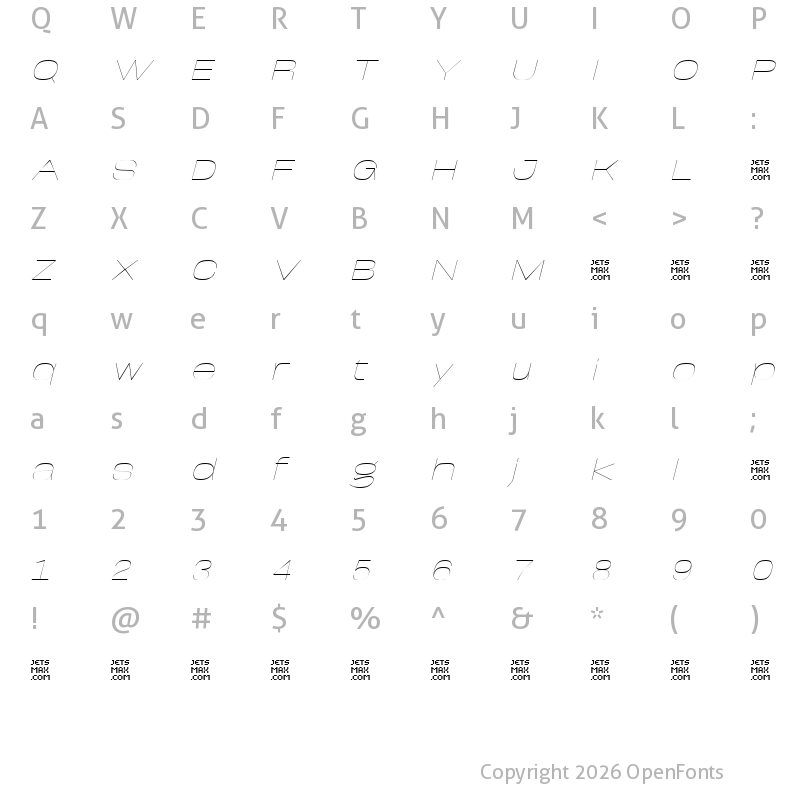 Character Map of Arupala Grotesk Trial Air Italic