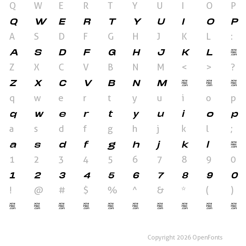 Character Map of Arupala Grotesk Trial Bold Italic