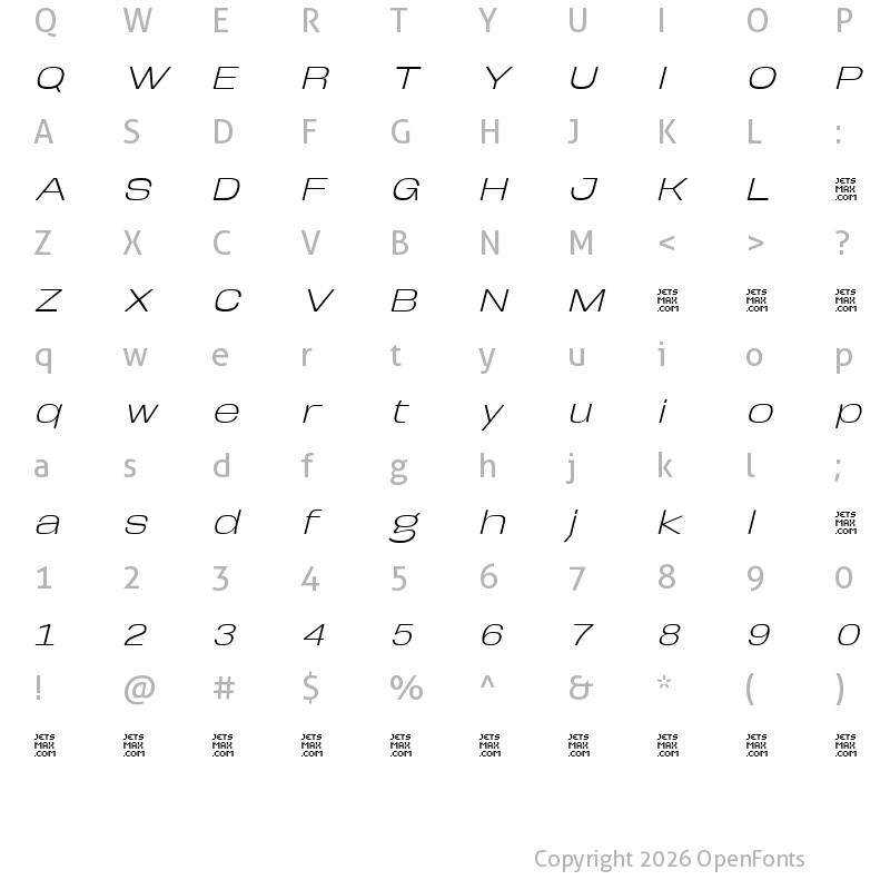 Character Map of Arupala Grotesk Trial Light Italic