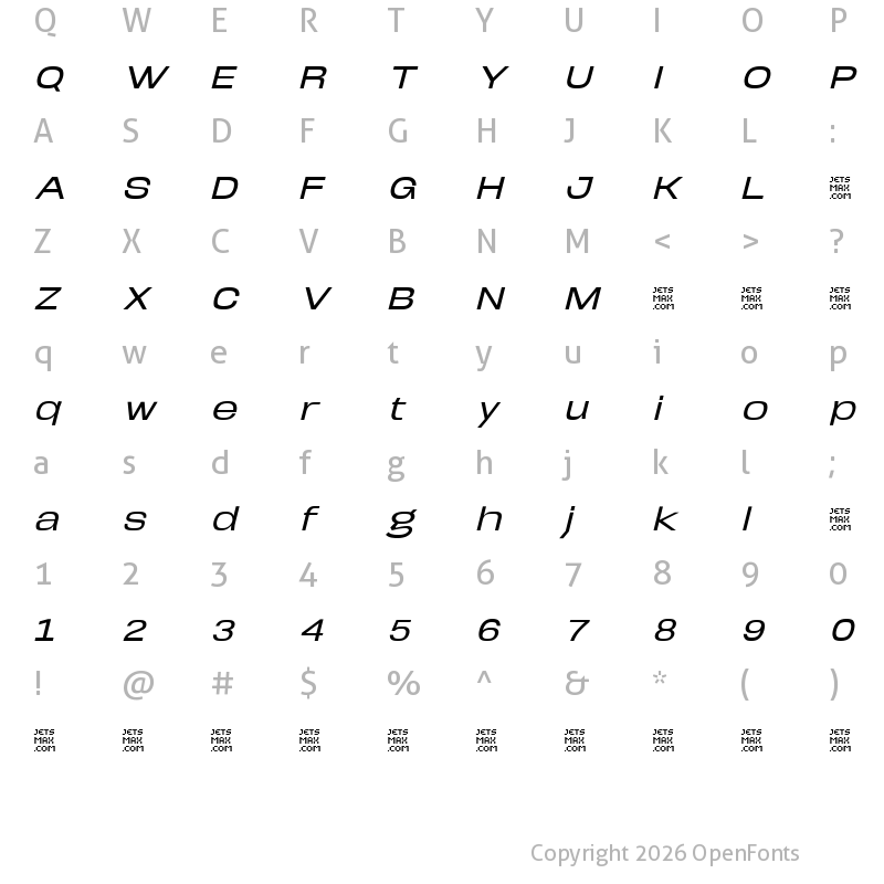 Character Map of Arupala Grotesk Trial Medium Italic