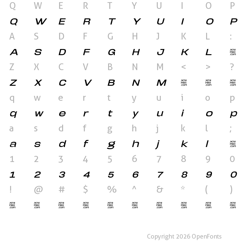 Character Map of Arupala Grotesk Trial Semi Bold Italic