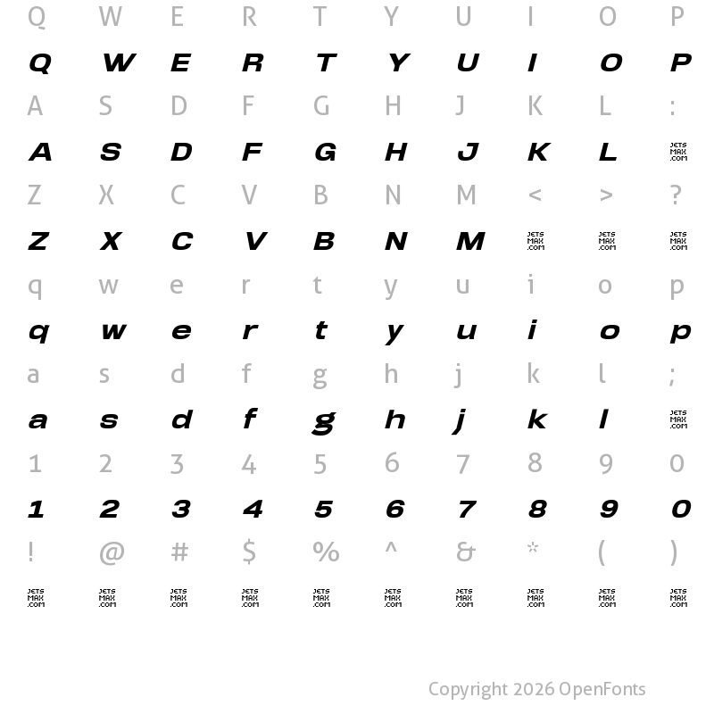Character Map of Arupala Grotesk Trial Super Bold Italic