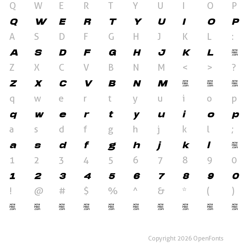 Character Map of Arupala Grotesk Trial Ultra Italic