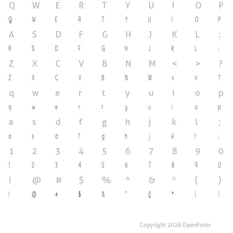 Character Map of Asenine Super Thin Regular