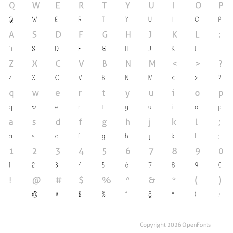 Character Map of Asenine Thin Regular