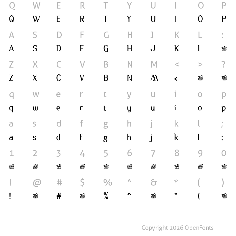 Character Map of Asetin Personaluse Bold