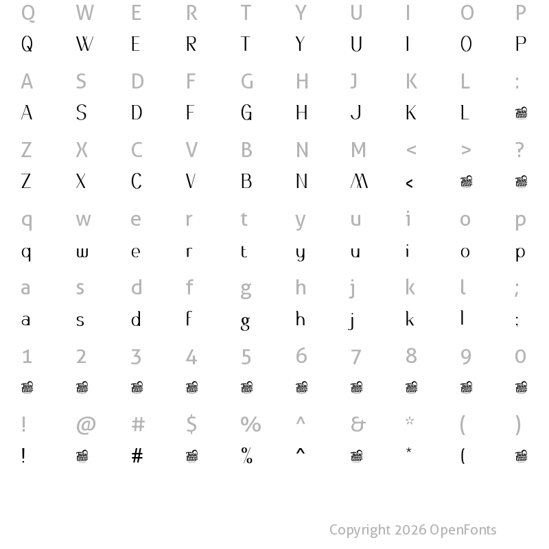 Character Map of Asetin Personaluse Thin