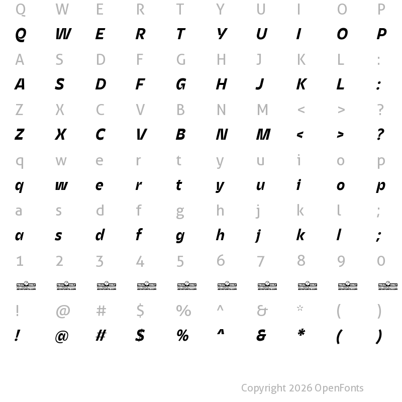 Character Map of Asgard Trial Bold Italic