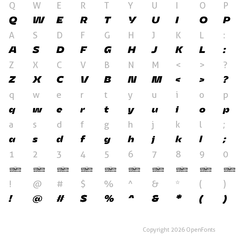 Character Map of Asgard Trial Fit Xbold Italic