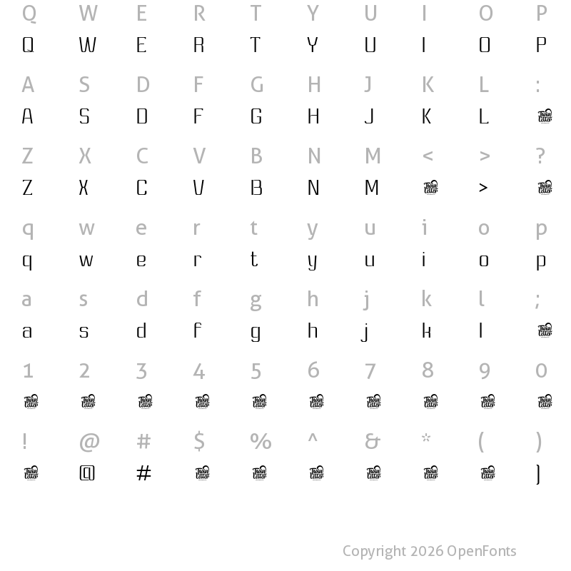 Character Map of Ashety Personal use Extra Light