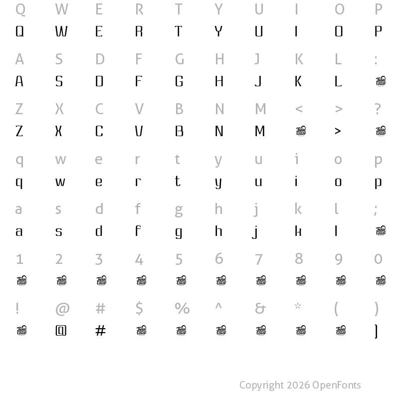 Character Map of Ashety Personal use Light