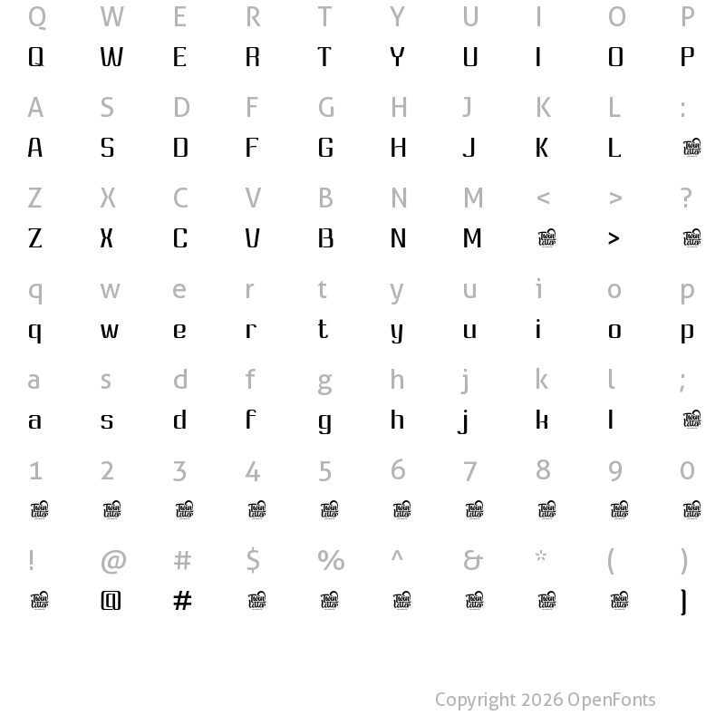 Character Map of Ashety Personal use Regular