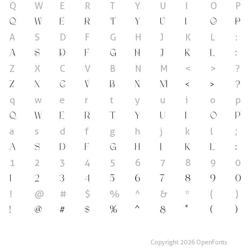 Character Map of Asiatiyca FREE Regular