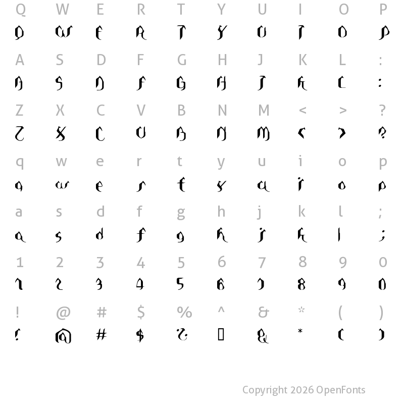 Character Map of Asie Regular