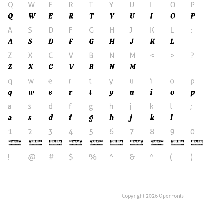 Character Map of Asikue Trial Medium Oblique