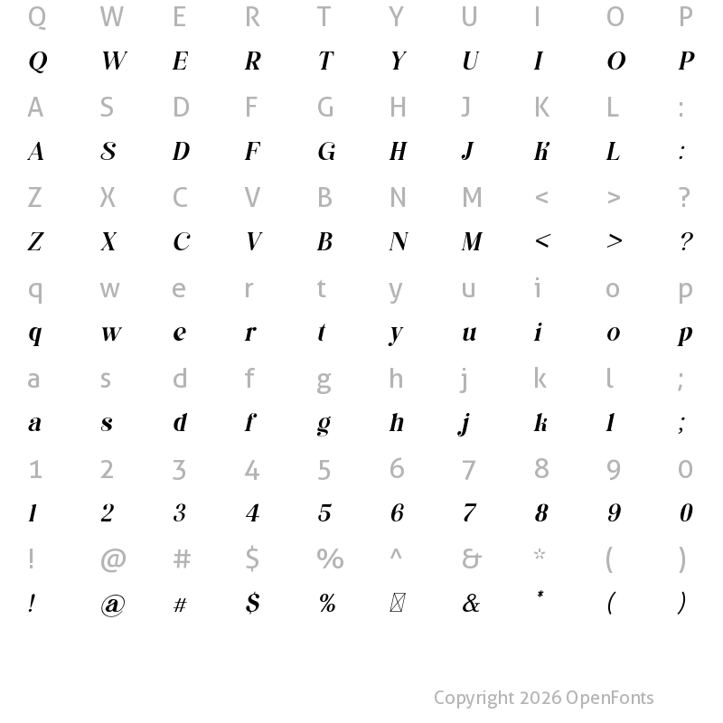 Character Map of asimilates Italic