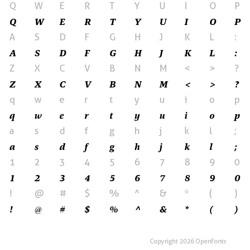 Character Map of Askan Bold Italic