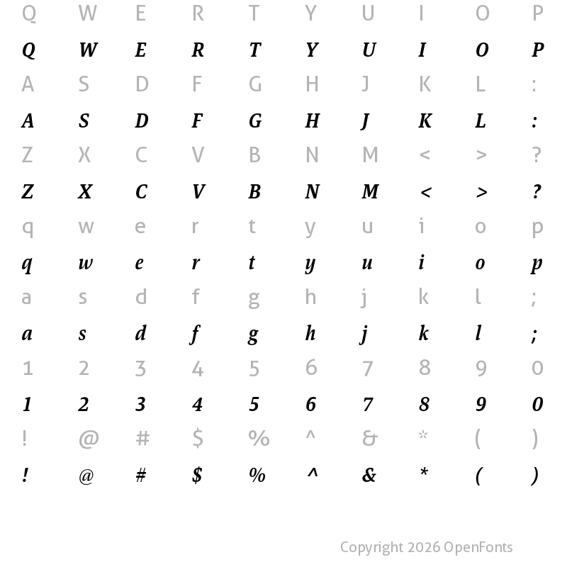 Character Map of Askan Slim DemiBold Italic