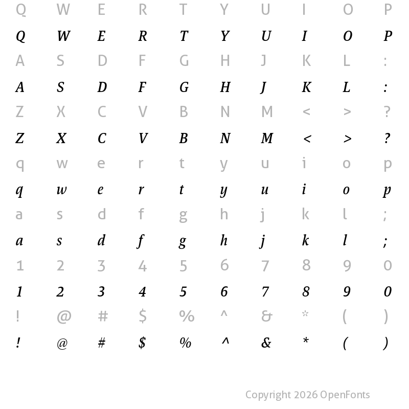 Character Map of Askan Slim Medium Italic