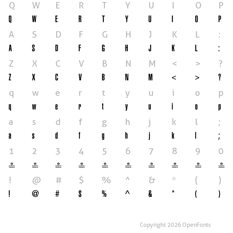 Character Map of ASPHALTIC GRAIN CONDENSED PERSO Bold