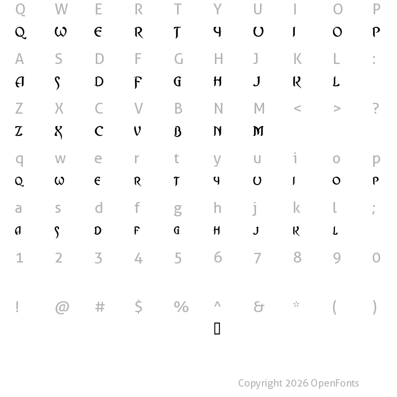 Character Map of Asrafel Regular