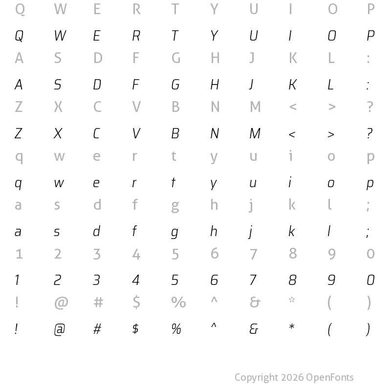 Character Map of Assailand Light Italic