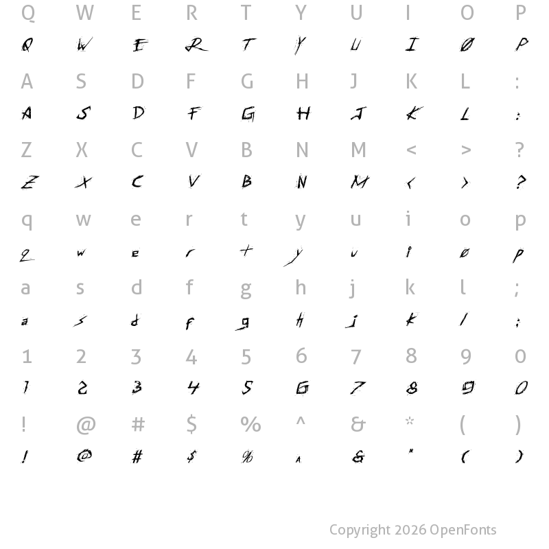 Character Map of Assassin Nation Italic Italic