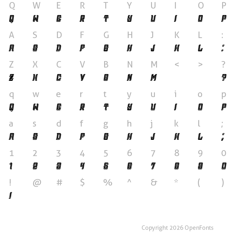 Character Map of Assyrian 3D Filled Italic