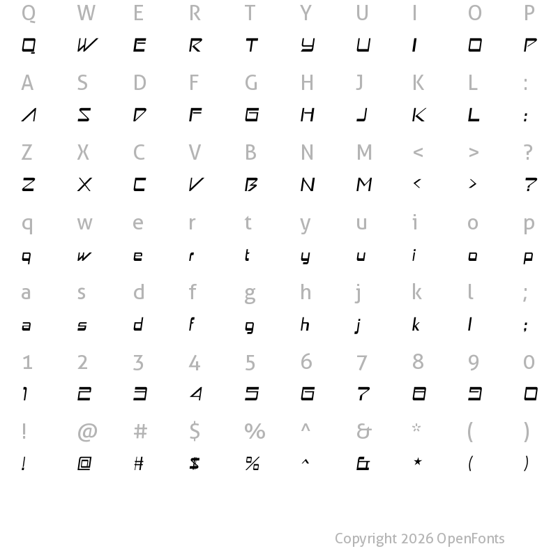 Character Map of Astron Boy Italic