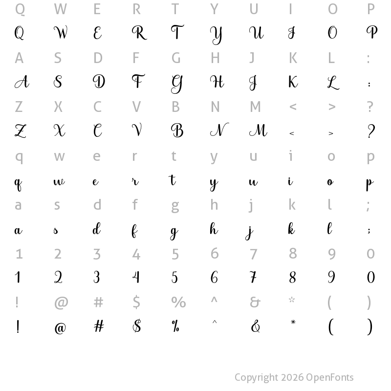 Character Map of Astyca Script Regular
