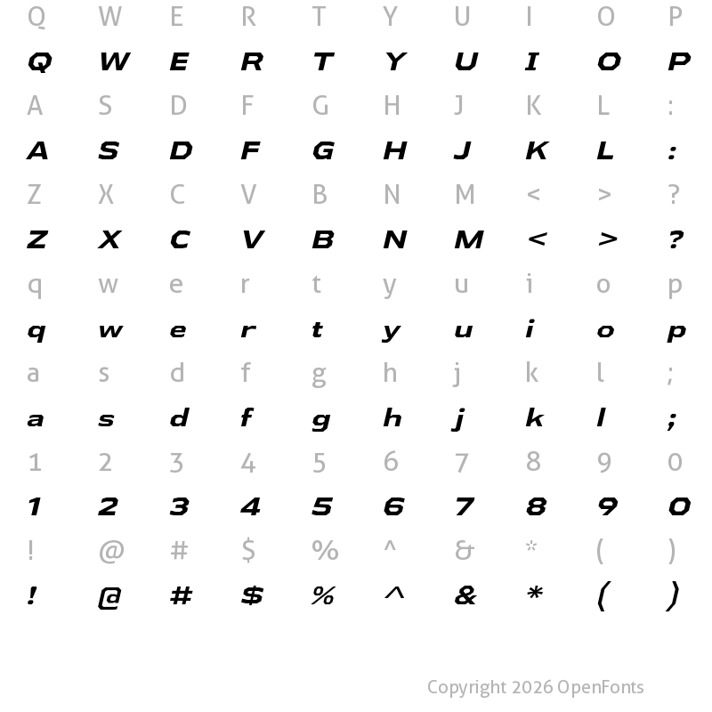 Character Map of Athabasca Expanded Bold Italic